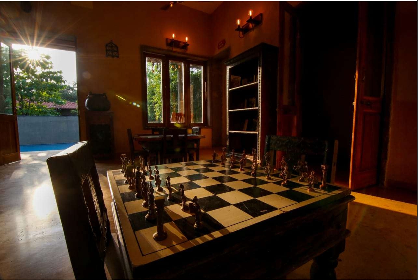 Chess board in game room